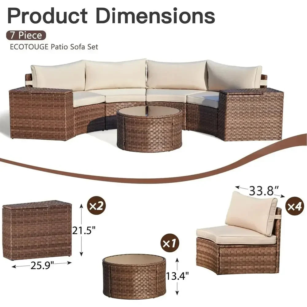 Half Moon Curved 8-Piece Patio Furniture Set With Fire Pit