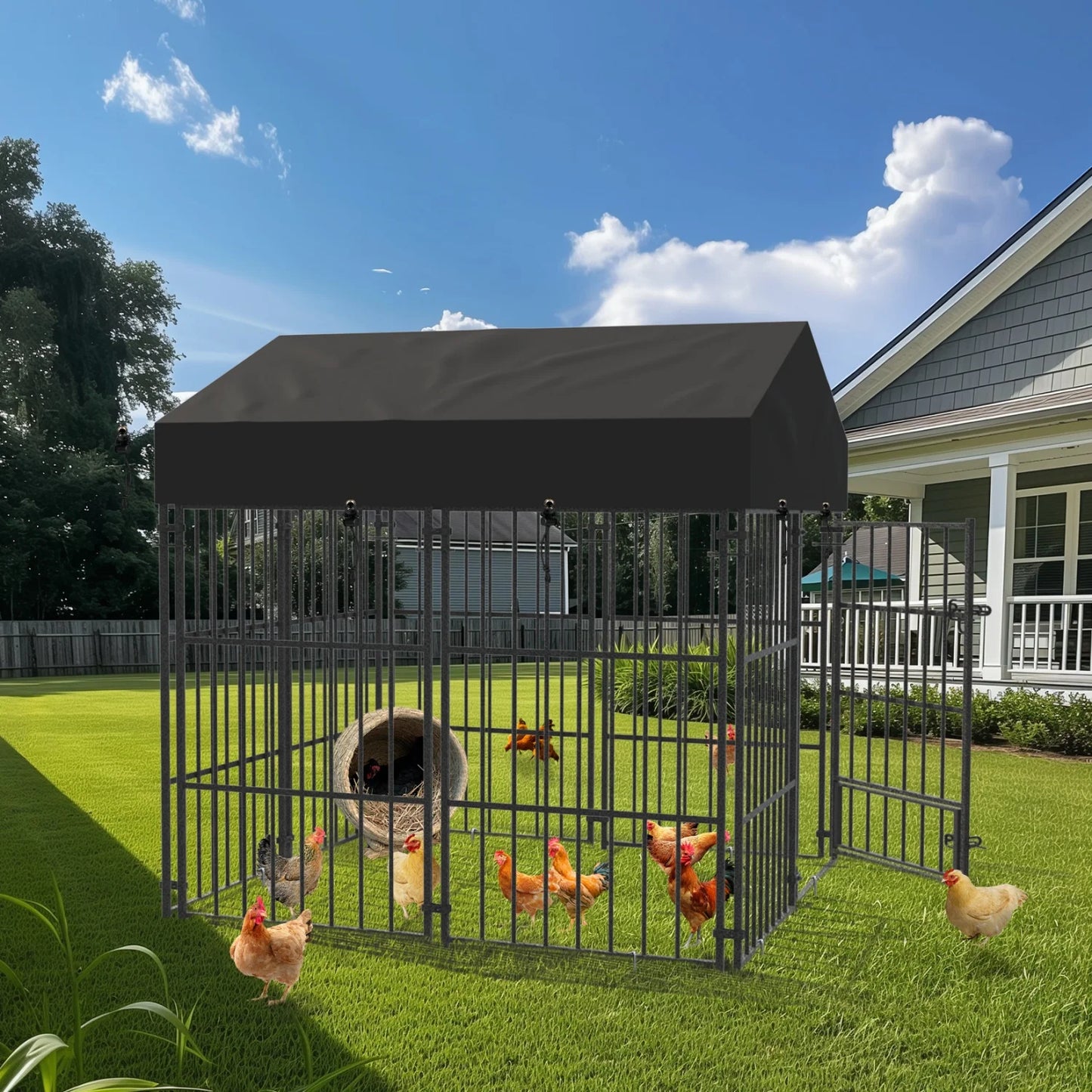 Outdoor Metal Dog Kennel With Secure Roof And Reliable Barrier System