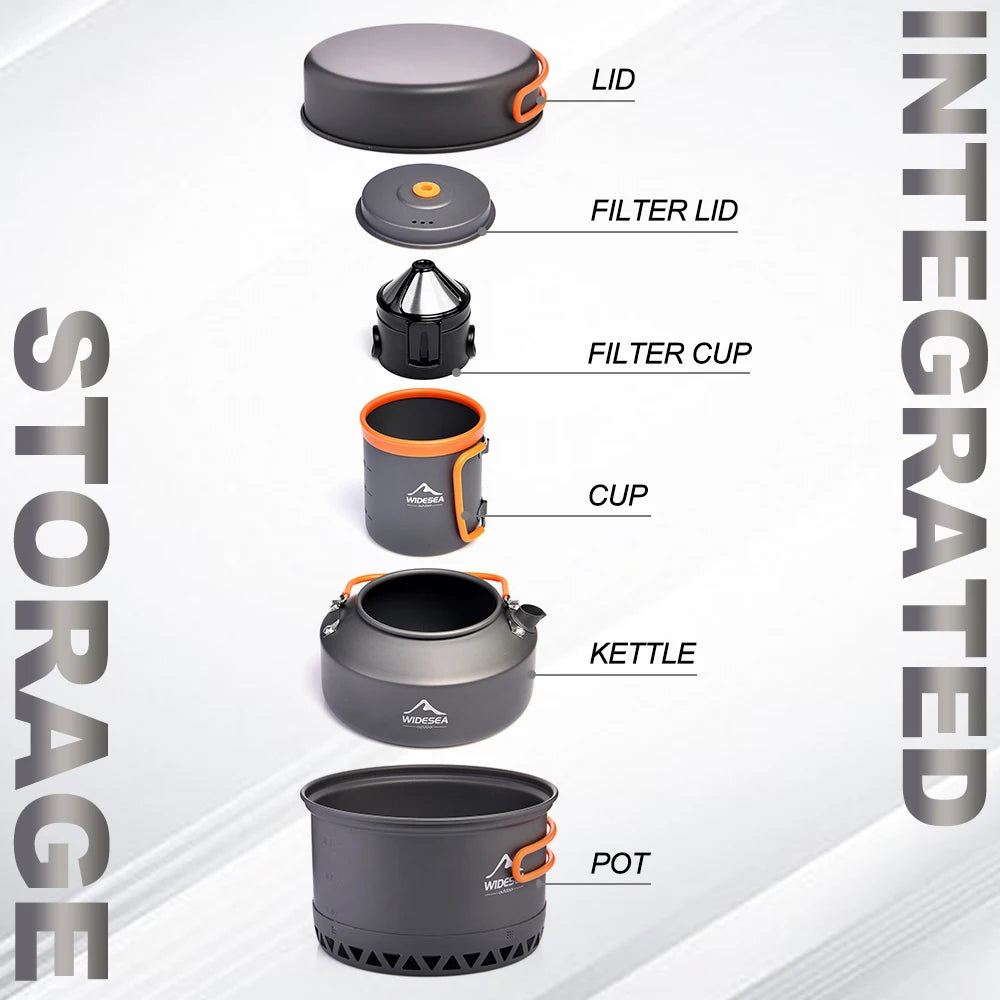 Widesea Outdoor Camping Cookware Set With Pots Kettle Cups