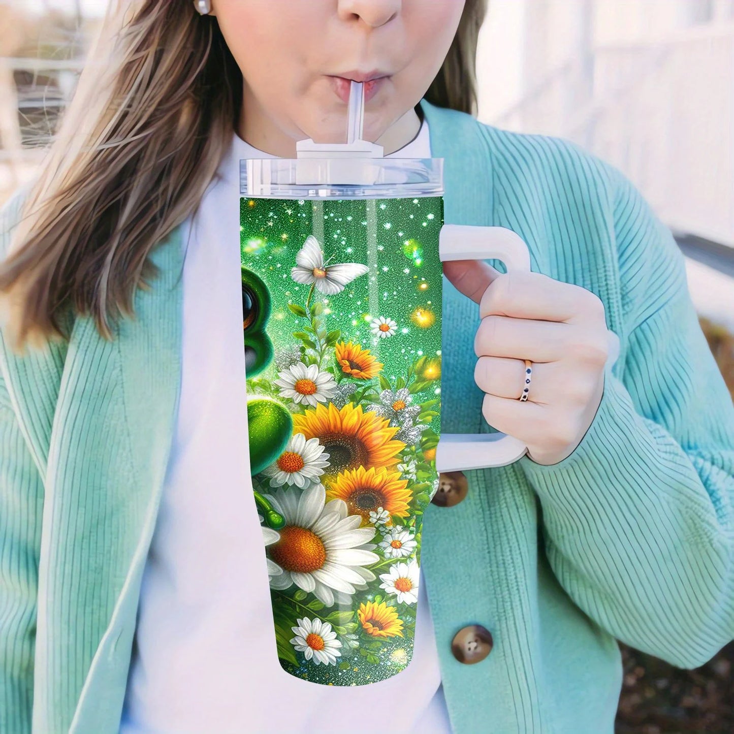 40oz Stainless Steel Insulated Bottle Cup with Straw and Handle - Large Capacity, Vacuum Sealed for Hot and Cold Drinks, Perfect Gift for Moms, Couples, Sisters, Friends - Ideal for Family, Travel, Outdoor Activities