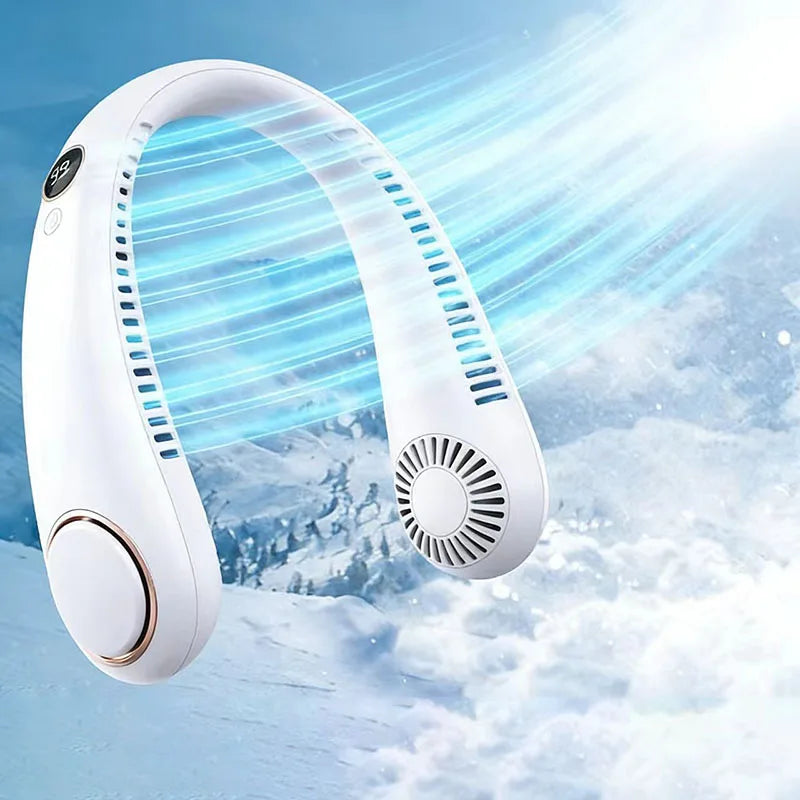 New Mini Neck Mounted Fan Portable Bladeless Neck USB Rechargeable Air Cooler 5 File Speed Summer Sports Fan Outdoor Sports Fans