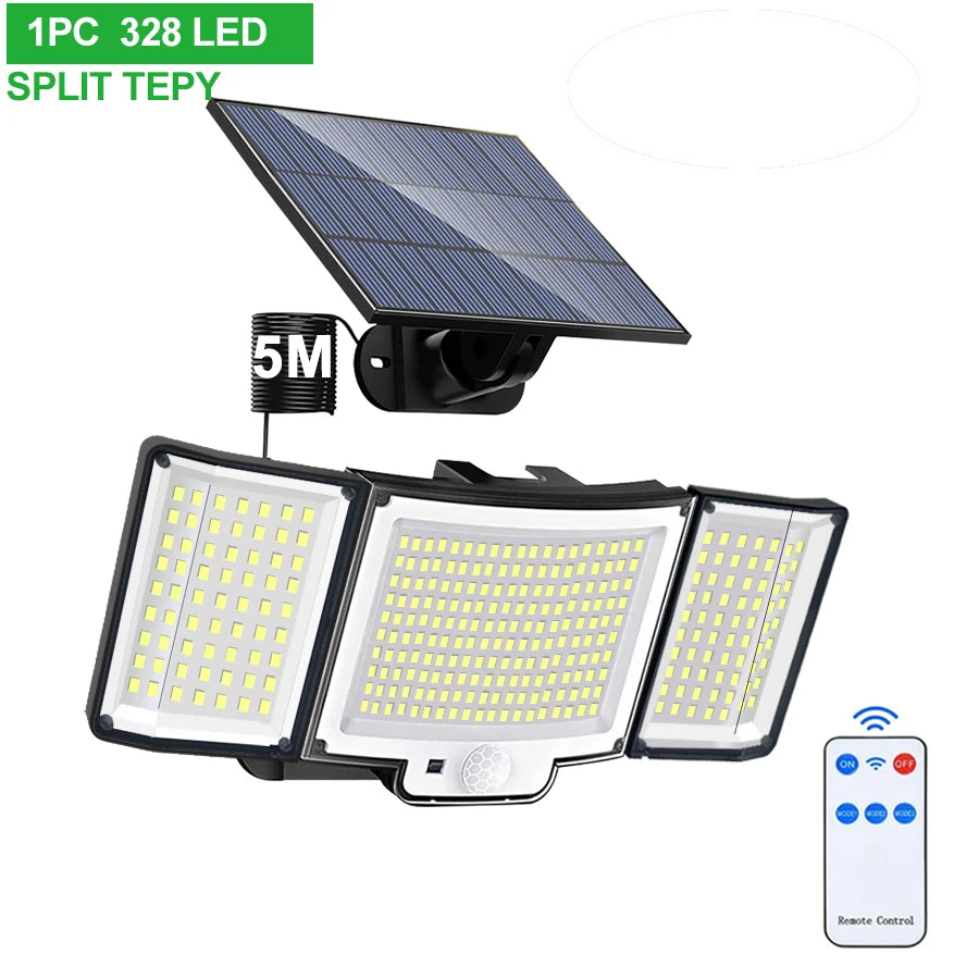 Solar Outdoor Motion Sensor Lights 348/328 LED Security Flood Wall Lamp Remote Control 270° IP65 Waterproof Outdoor Lighting