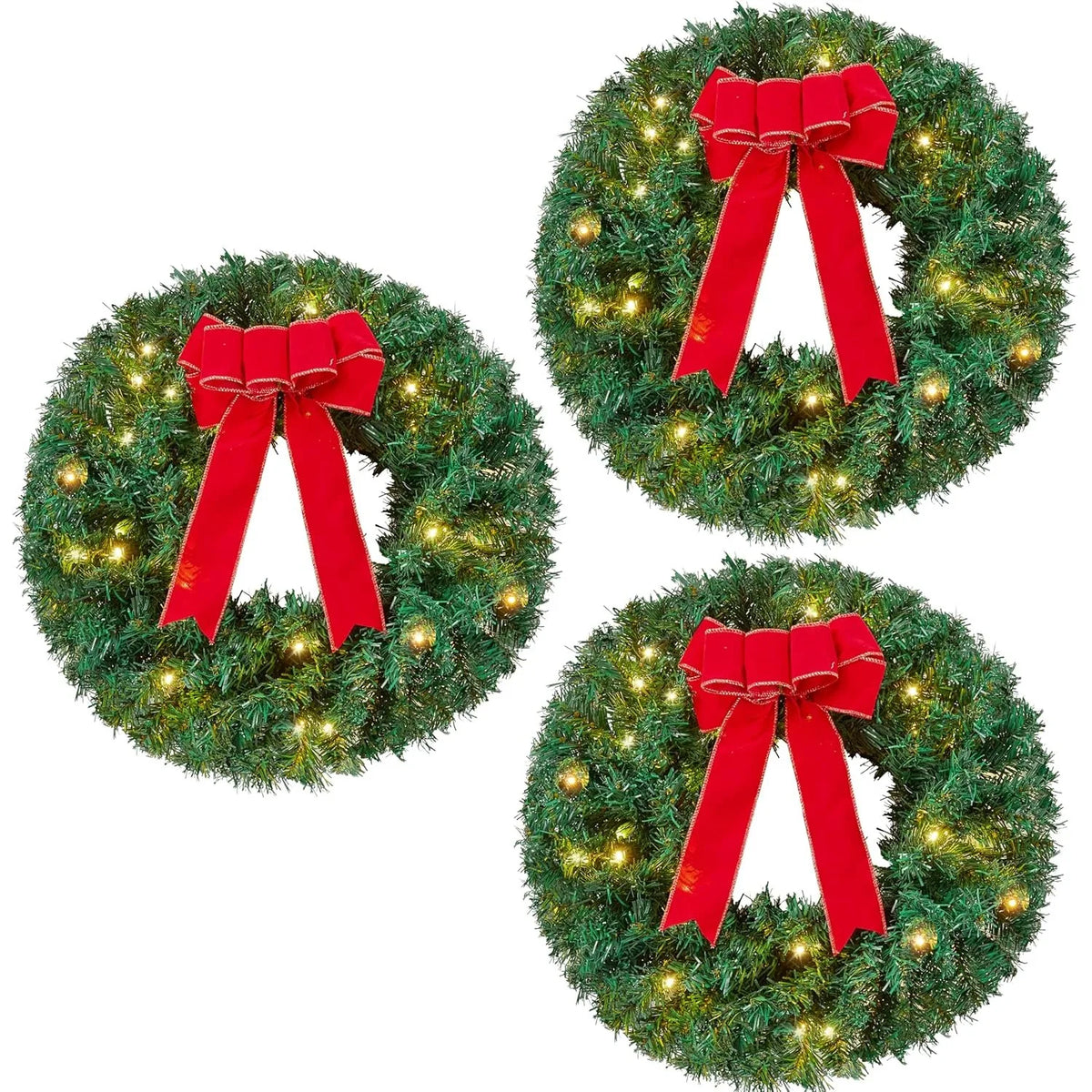 19" Christmas Pre-Lit Wreath with LED Lights with Ribbon 3 Pcs Wreaths for Front Door Windows Living Room and Indoor Outdoor Christmas Decorations Window Door Wreath Battery Operated