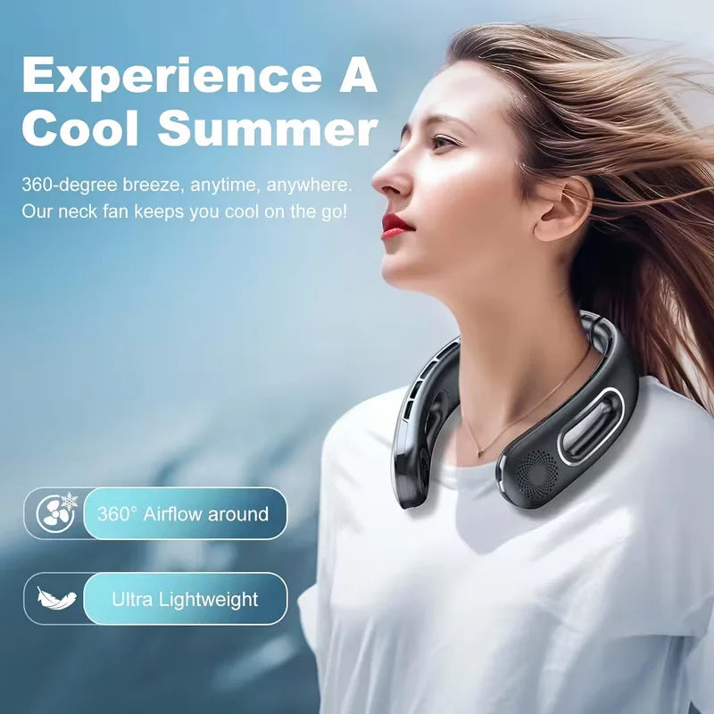 Bladeless Neck Fan, USB Rechargeable 4 Speeds 16H Battery, 360° Hands-Free Wearable Cooling Fan for Travel Office Outdoor