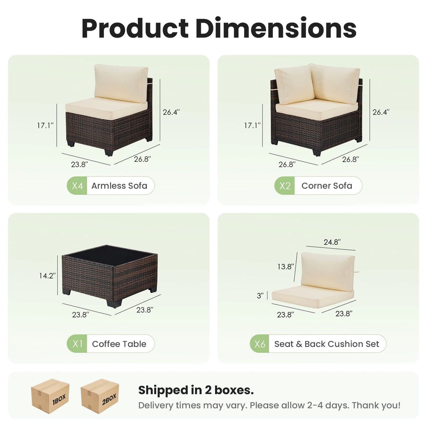 7 Piece Patio Furniture Set, Outdoor Sectional Rattan Conversation Set for Garden, Porch, Backyard