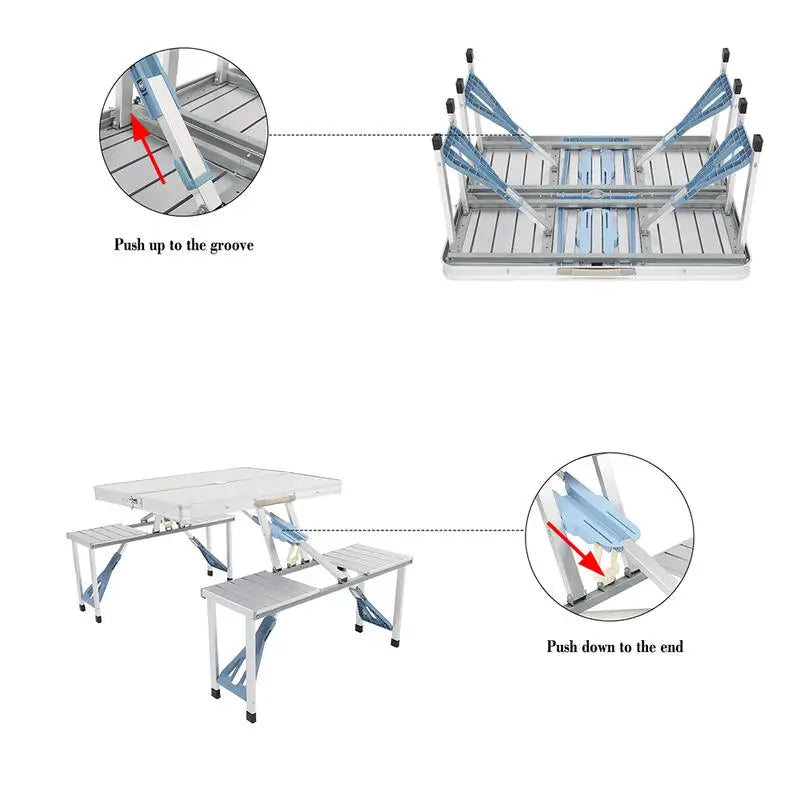 Silver Aluminum Alloy Camping Table and Chair Set, 136*85.5*67cm, 50kg