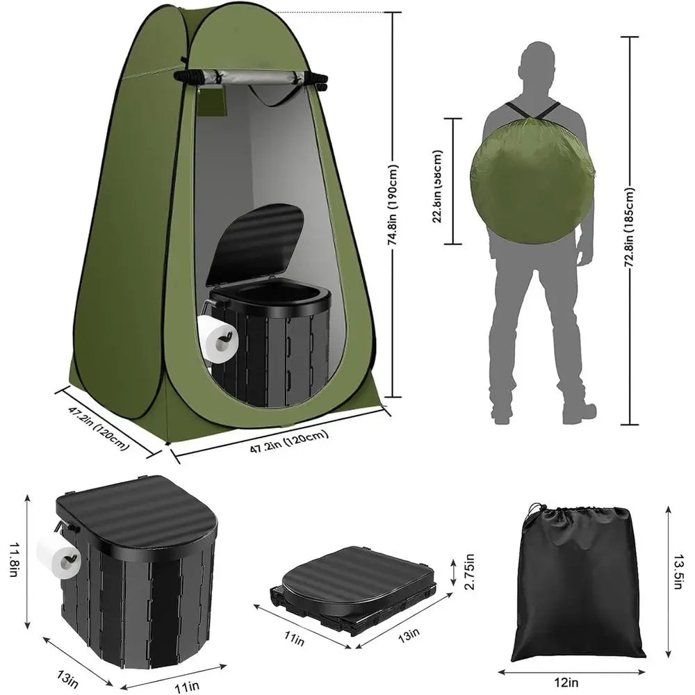 Compact Camping Toilet With Privacy Tent And Shower Kit