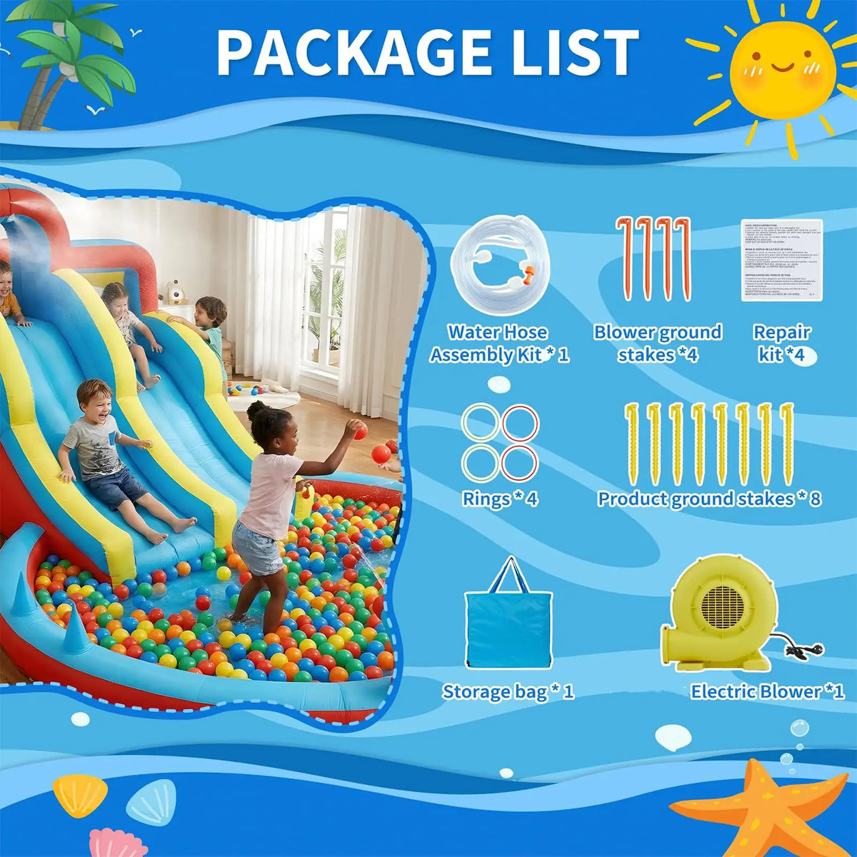 HiMiss Inflatable Water Slide And Bounce House With Blower