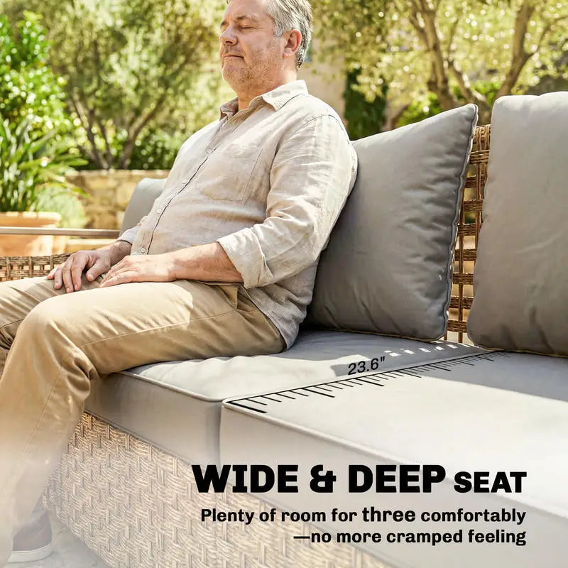 Rattan Wicker Sofa Three Seater Outdoor Patio Sofa With Cushions