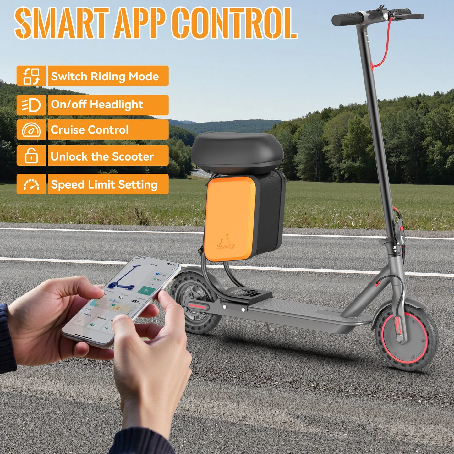 8.5'' Solid Tire Electric Scooter 350W Motor 36V 5.2Ah Battery 19mph Max Speed Up to 16miles Max Range with Removable Seat & Box