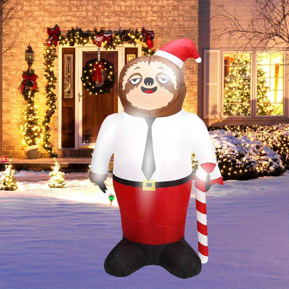 Christmas Inflatable Sloth Gentleman With Led Lights Yard Decoration