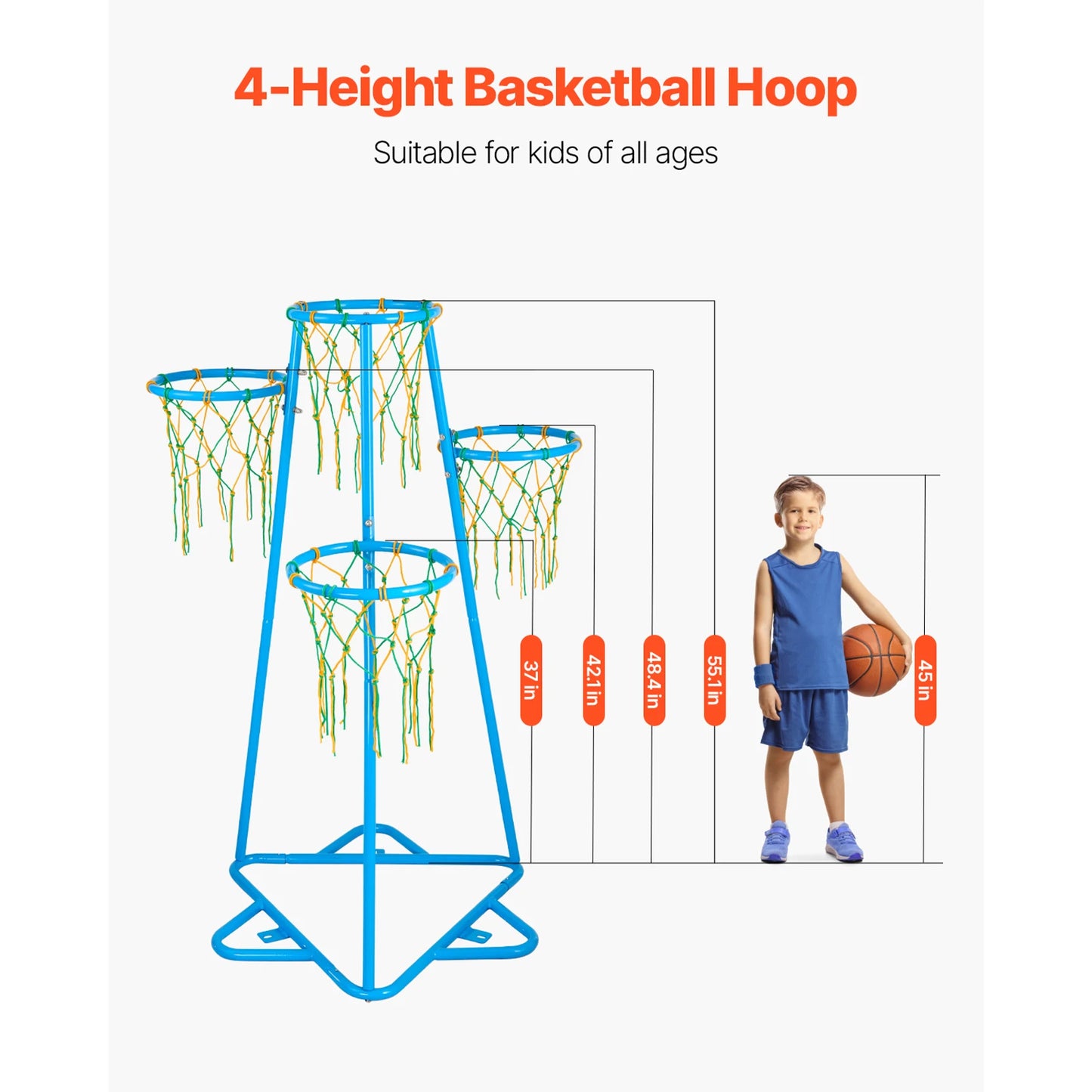 SucceBuy 4 Hoop Kids Basketball Hoop Stand Adjustable