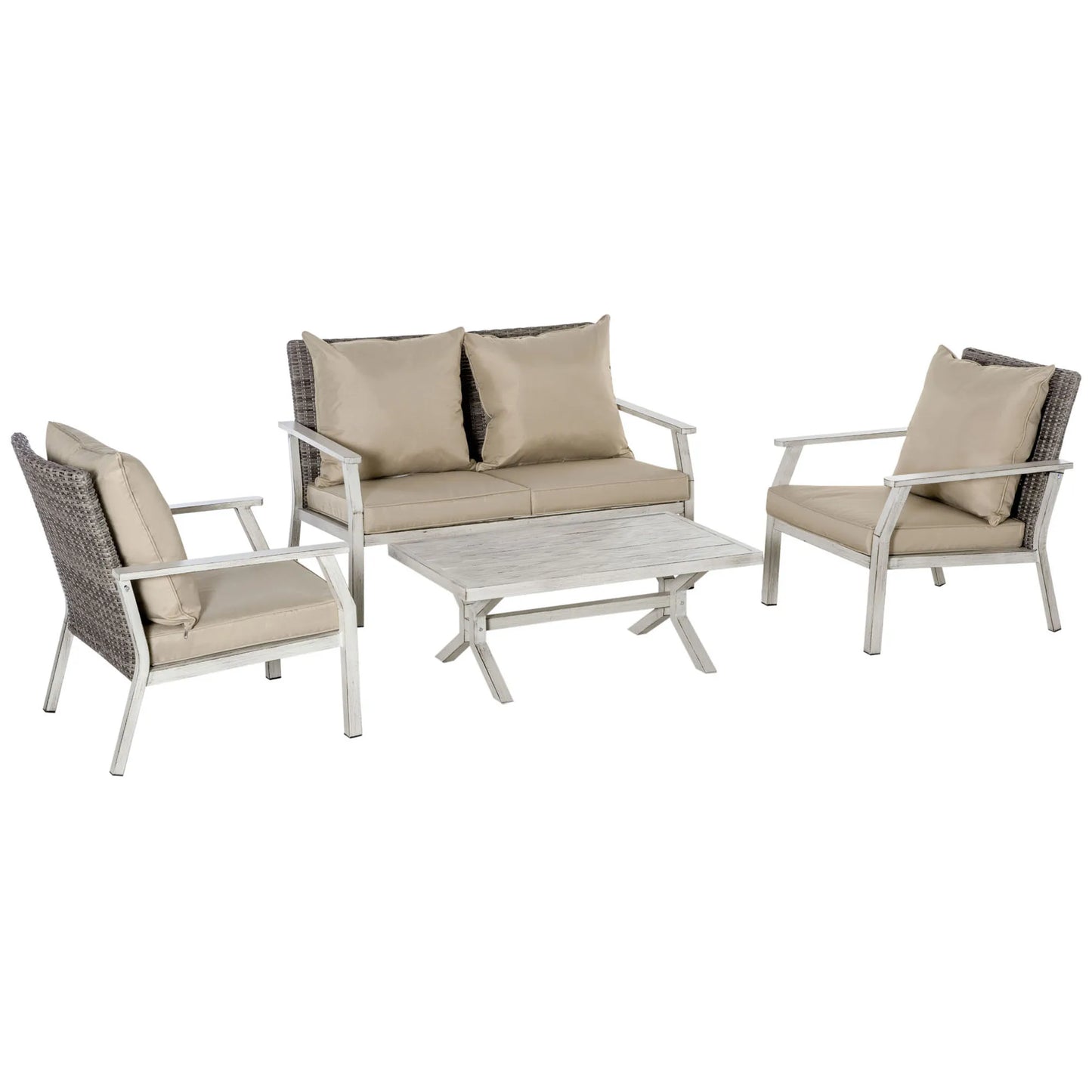 Outdoor PE Rattan Wicker Conversation Set With Coffee Table