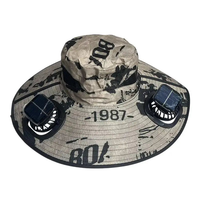 Large Size Quick Dry Bucket Hat With Solar Powered Fan USB Charging Sun Hat For Men Outdoor Hiking Camping Fishing Cooling Wear