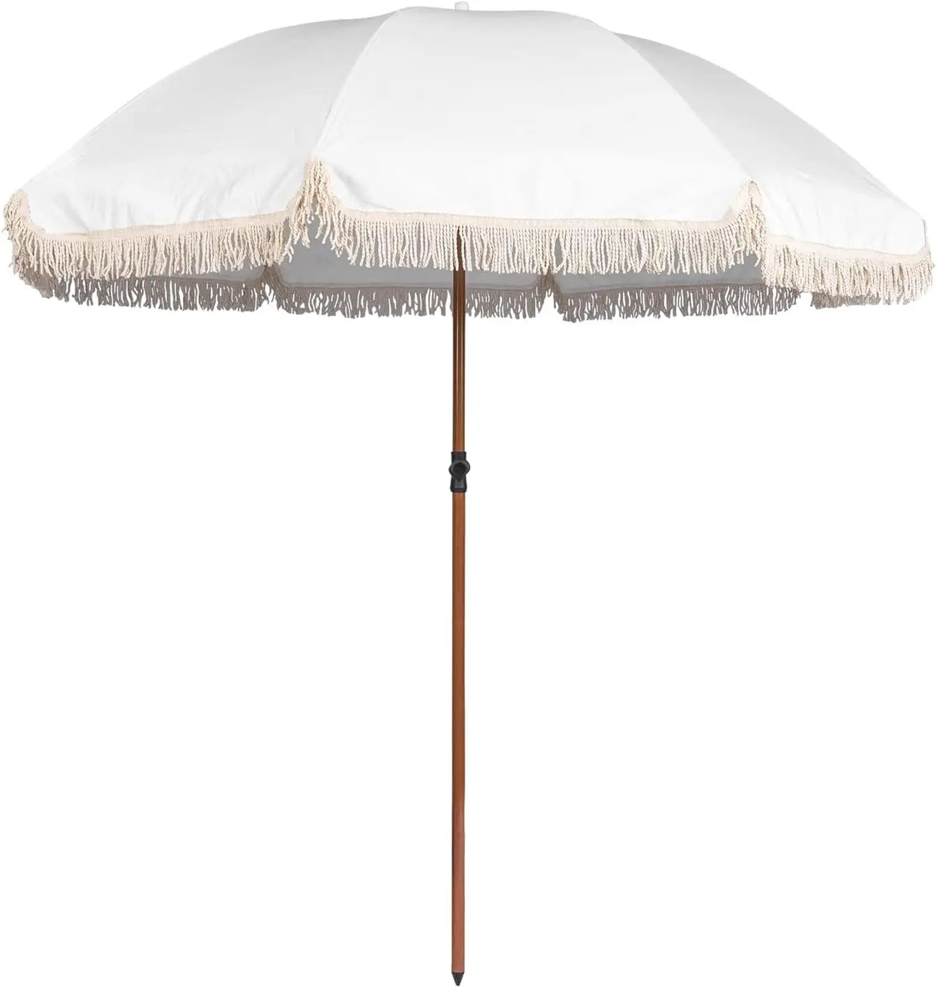 7.5Ft Patio Beach Umbrella with Fringe & Tassel, UPF50+ Push Button Tilt & Crank, for Garden, Lawn, Deck, Yard & Pool
