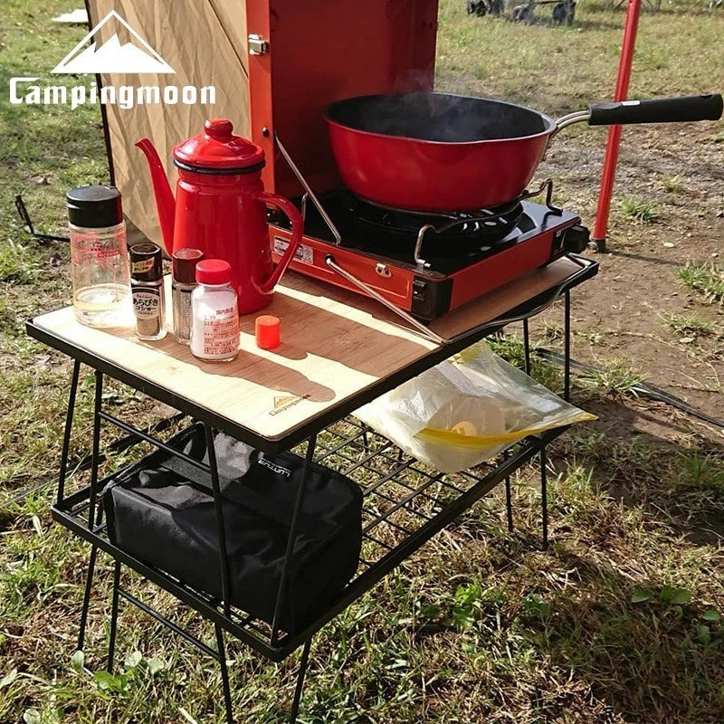 CAMPINGMOON T-230 Outdoor Simple Field Rack Folding Table Iron Multi functional Outdoor Camping Picnic Table Barbecue Table Can be Multi layer Paired
