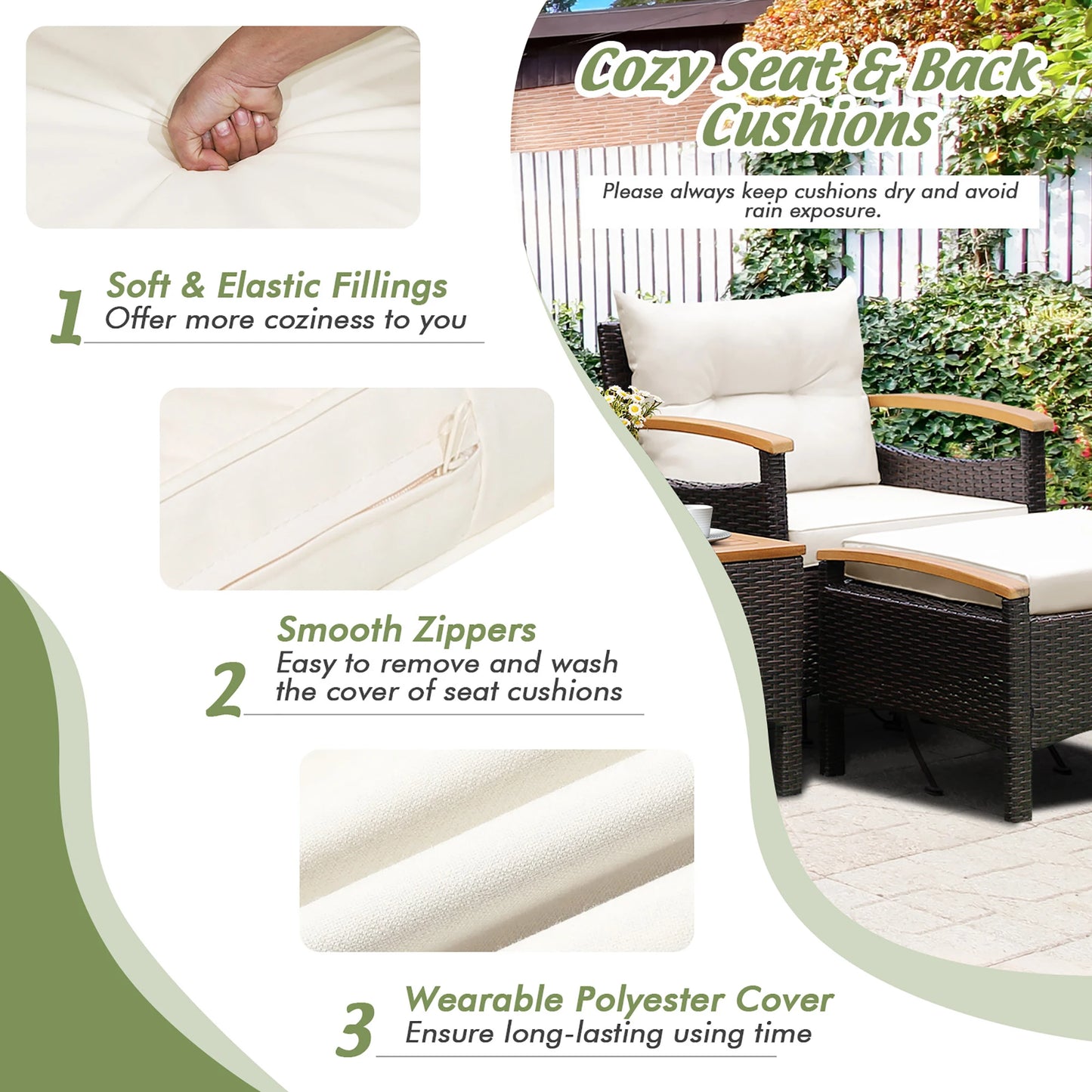 HOMASIS 5 Piece Patio Rattan Sofa Set With Wood Table
