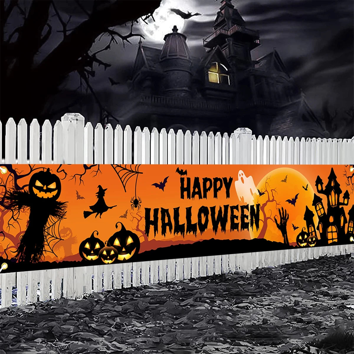Halloween Outdoor Banner With Pumpkin And Bat Party Backdrop