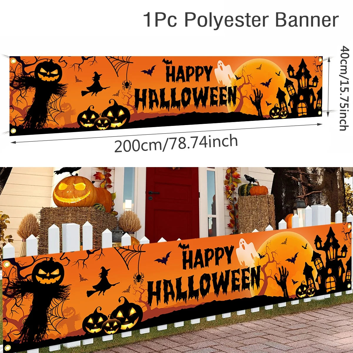Halloween Outdoor Banner With Pumpkin And Bat Party Backdrop