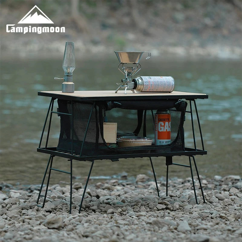 CAMPINGMOON T-230 Outdoor Simple Field Rack Folding Table Iron Multi functional Outdoor Camping Picnic Table Barbecue Table Can be Multi layer Paired