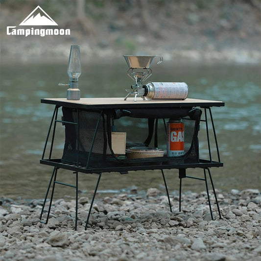 CAMPINGMOON T-230 Outdoor Simple Field Rack Folding Table Iron Multi functional Outdoor Camping Picnic Table Barbecue Table Can be Multi layer Paired