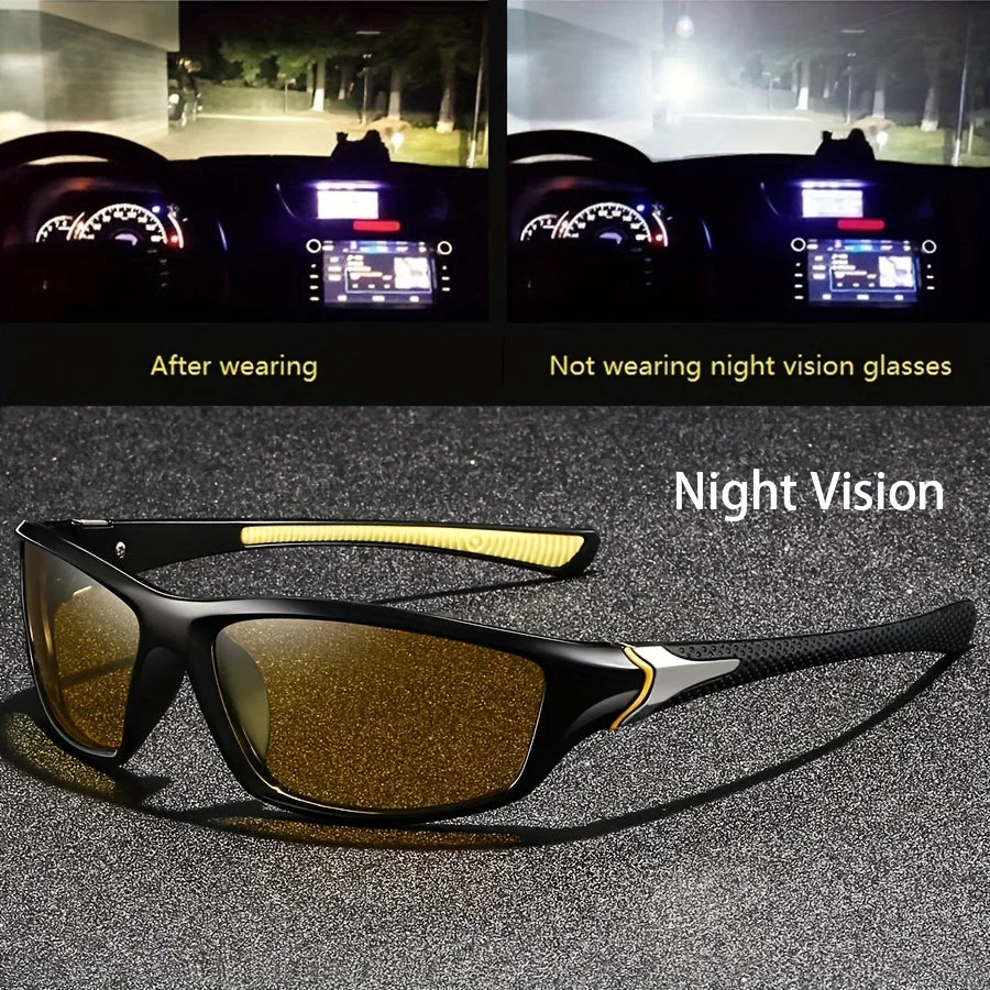 Luxury Brand Designer Glasses, Fashionable Unisex Classic Shades, Night Vision Driving Day And Night Lenses Eyewear, Men Women, Yellow