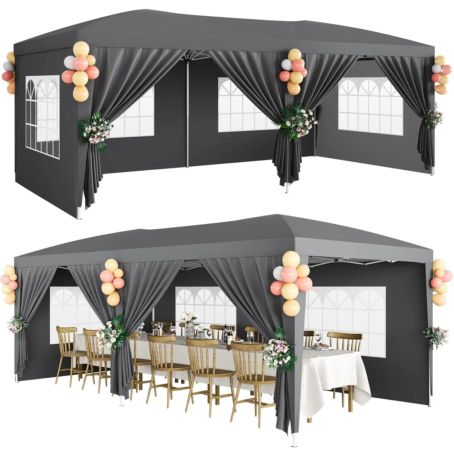 10x20 FT Pop Up Canopy Tent with 6 Removable Sidewalls, Reinforced Waterproof Outdoor Gazebo, 3 Height Adjustable Party Tent for Wedding, Market, Backyard Events, Includes Carry Bag