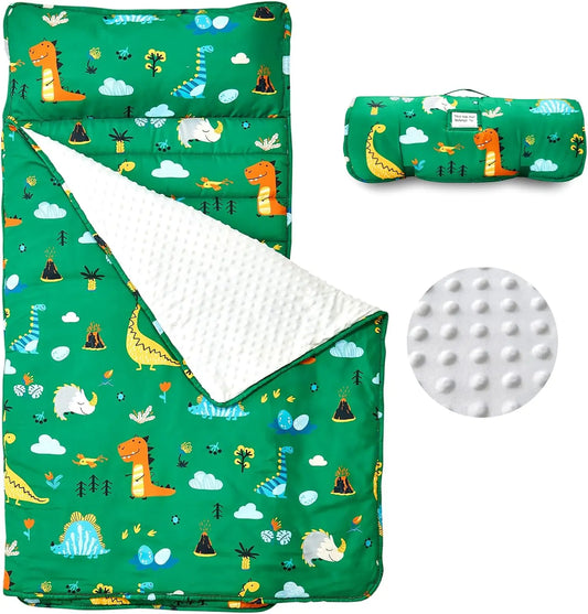 Toddler Nap Mat, Rollup Sleeping Bag with Removable Pillow & Minky Blanket for Daycare Preschool Travel Camping