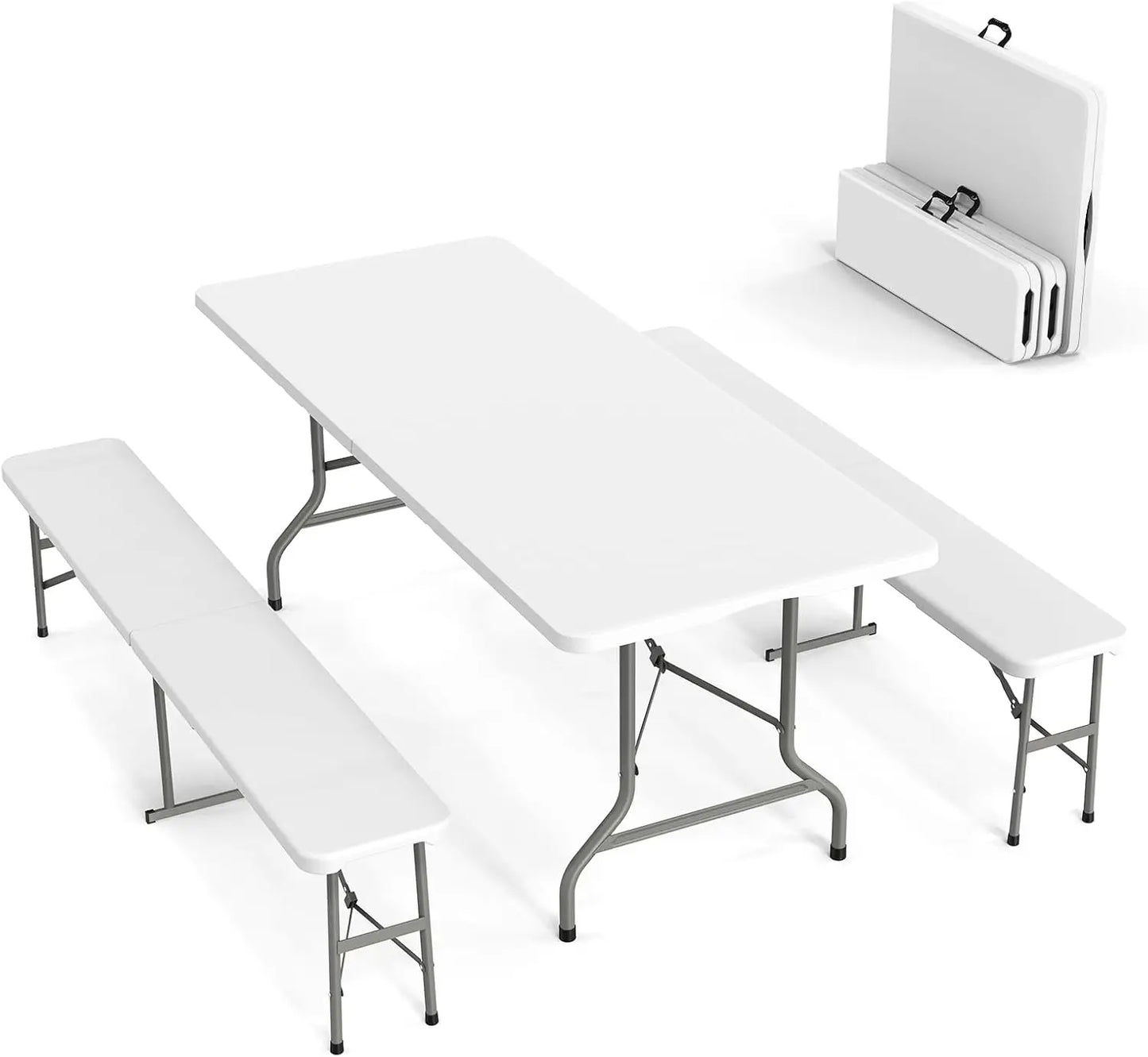Folding Picnic Table Set With Two Benches Three Piece Portable Outdoor Dining