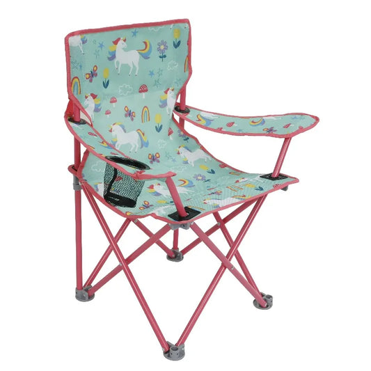 Kids Folding Camp Chair with Safety Lock, Unicorn Print, 125lb Capacity