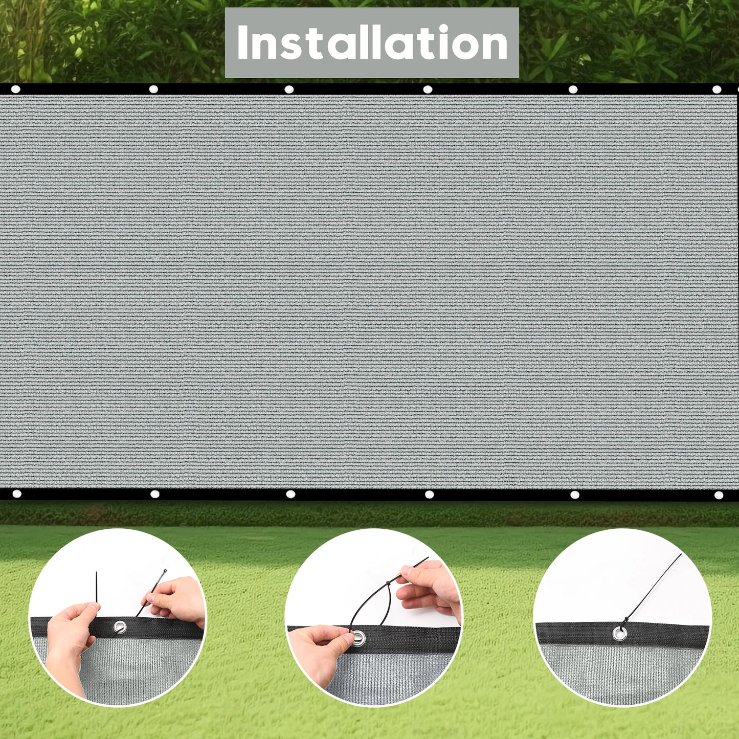 6x50ft gray Heavy Duty Fence Privacy Screen Fence Covering Privacy with Straps & Brass Grommets, 90% Privacy Blockage Mesh Shade Net for Balcony Yard Outdoor Pool