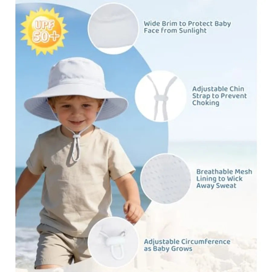 American Trends Baby Sun Hats for Boys Girls UPF 50+ Sun Protection Wide Brim Adjustable Summer Beach Bucket Hat