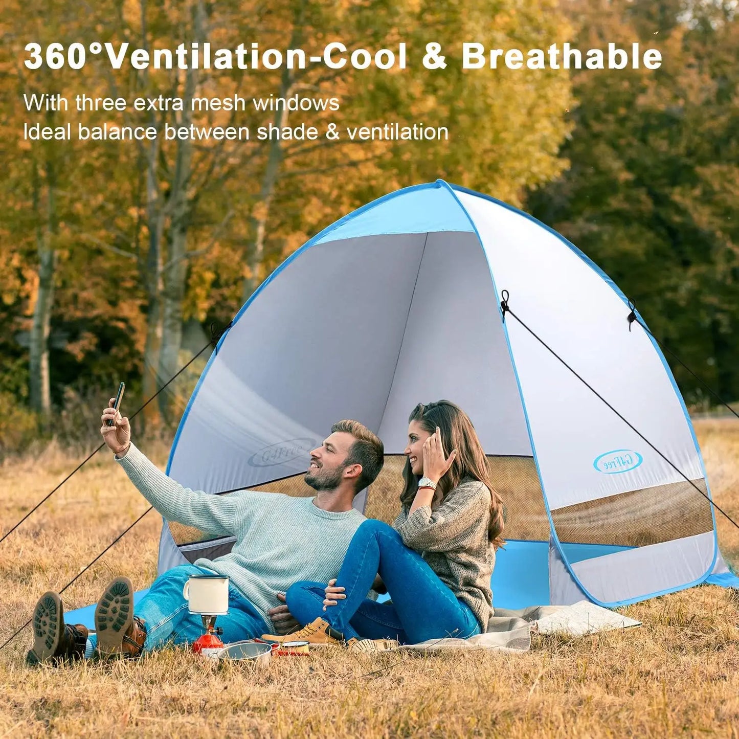 Large Pop Up Beach Tent for 3-4 Person, Automatic Sun Shelter Canopy with UV Protection, Portable Outdoor Cabana