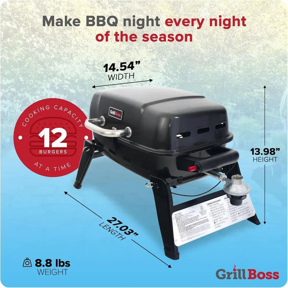 Portable Gas Grill 10000 BTU Tabletop Propane BBQ For Outdoors