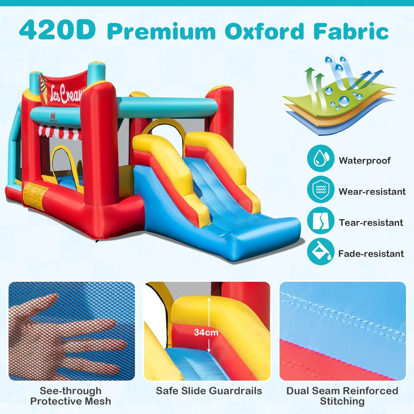 Inflatable Bounce House 5-in-1 Ice Cream Jumping Castle Blower Not Included