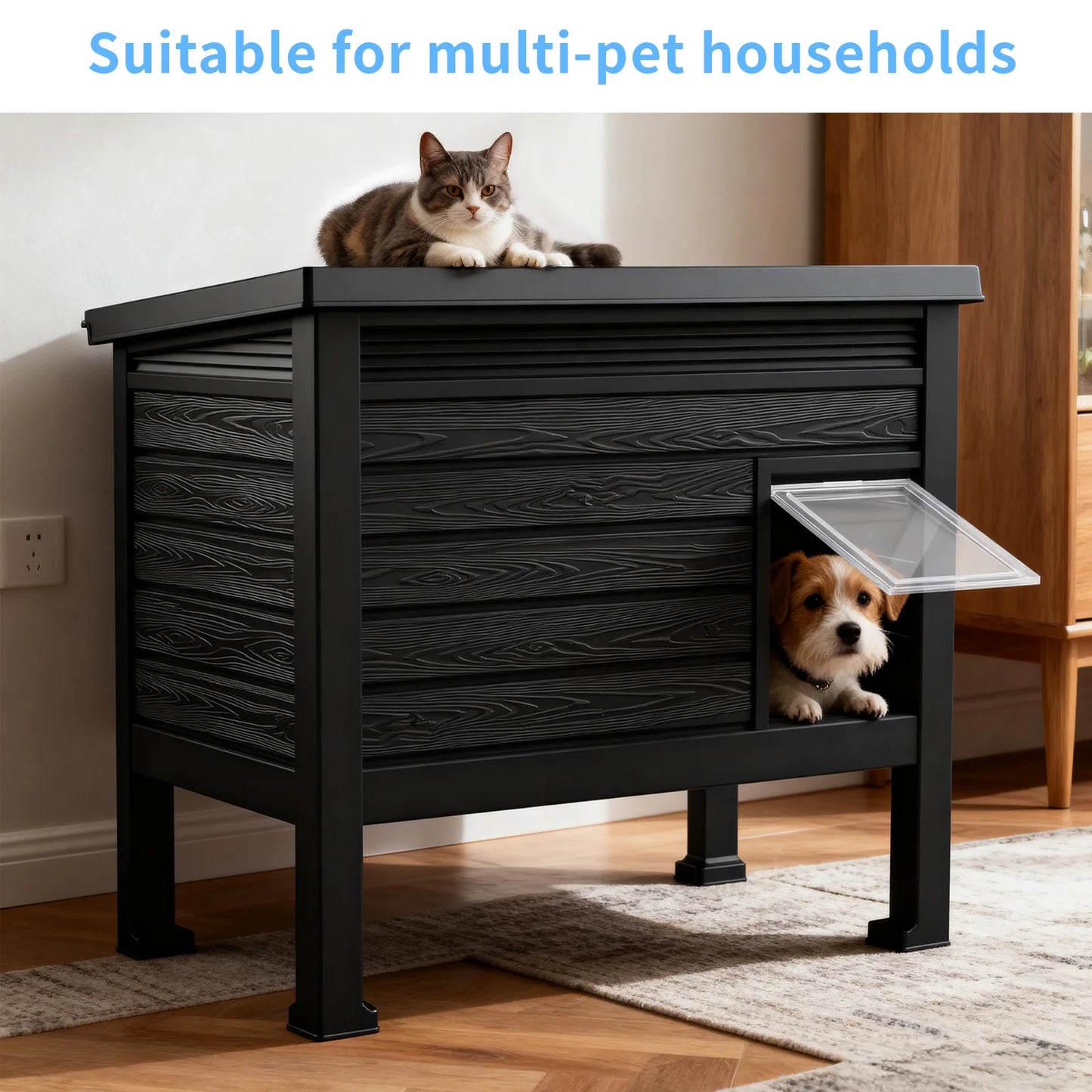 Weatherproof Plastic Elevated Cat House With Heating Pad