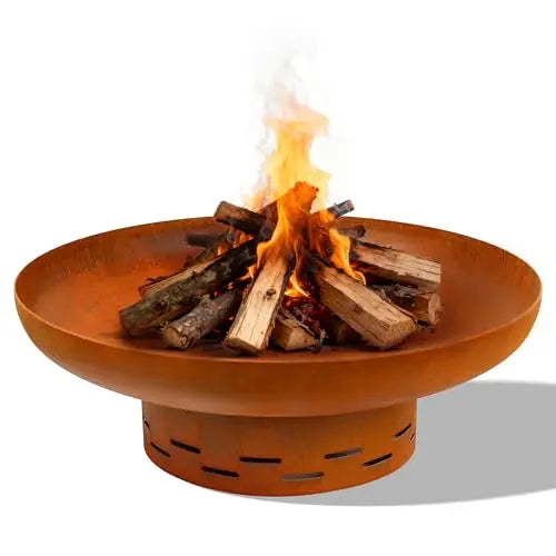 Outdoor Wood Burning Fire Pit Heavy Duty Steel Free Standing Oxidized Finish