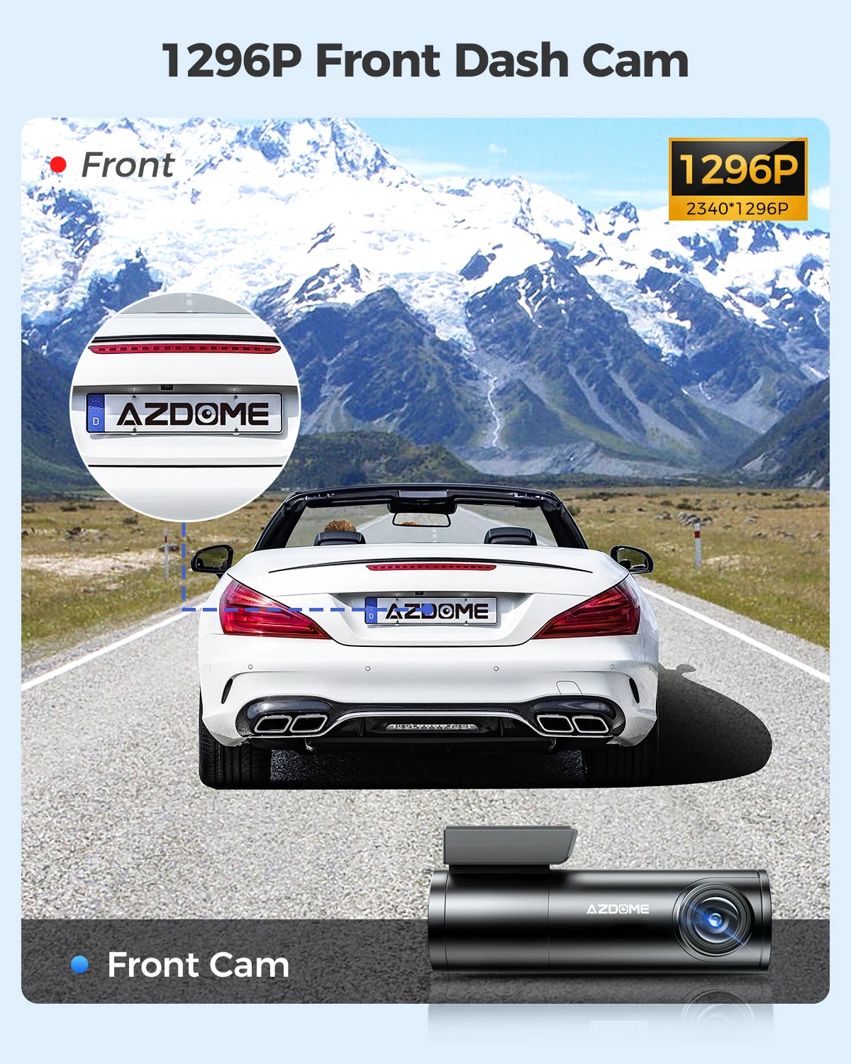 AZDOME Dash Cam 1296P WiFi Night Vision With Voice Control