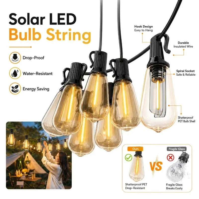 Outdoor Solar LED Papaya Fairy String Lights Waterproof 8 Modes Decorative Lighting for Party Camping Path Yard Garden Use Set（64FT 30LEDs）