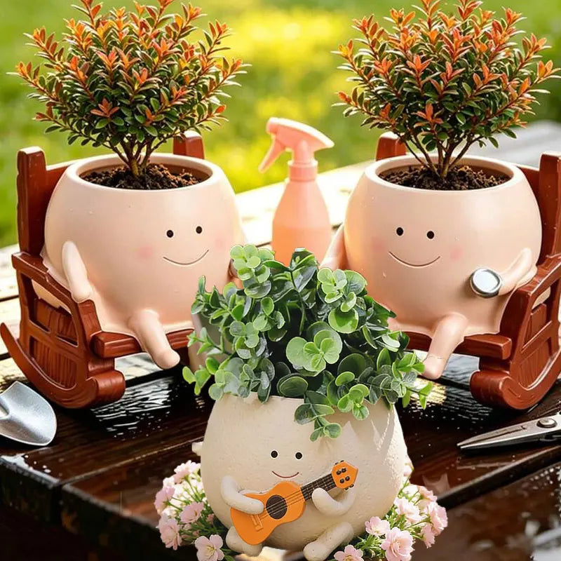 Smiling Face Planter With Drainage Hole Guitar Design For Succulents