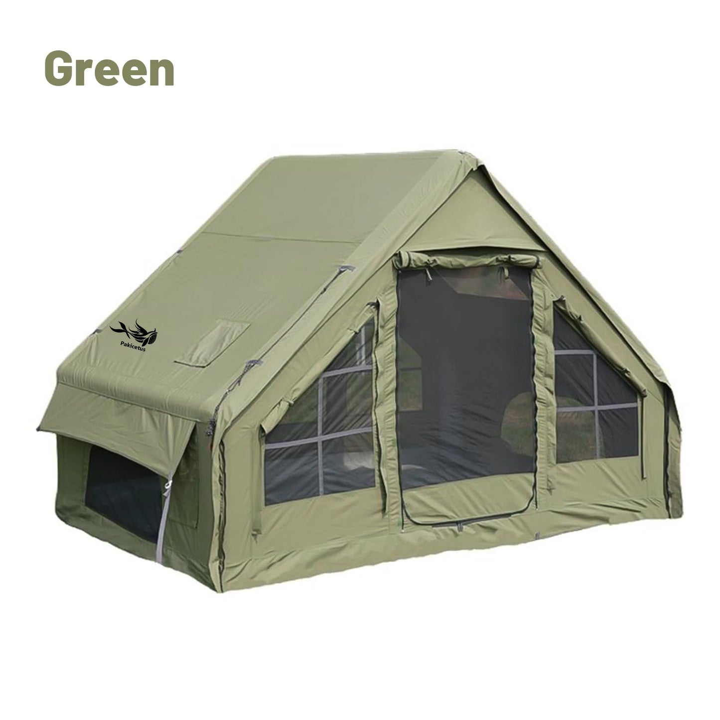 PAKICETUS Premium Inflatable Glamping Tent 4-6 Person, Four Season All-Weather Shelter With Quick Airflow Breathable Mesh Windows, Manual Hand Pump Included, Easy Setup Heavy Wind Resistant Large Family Air Tent House