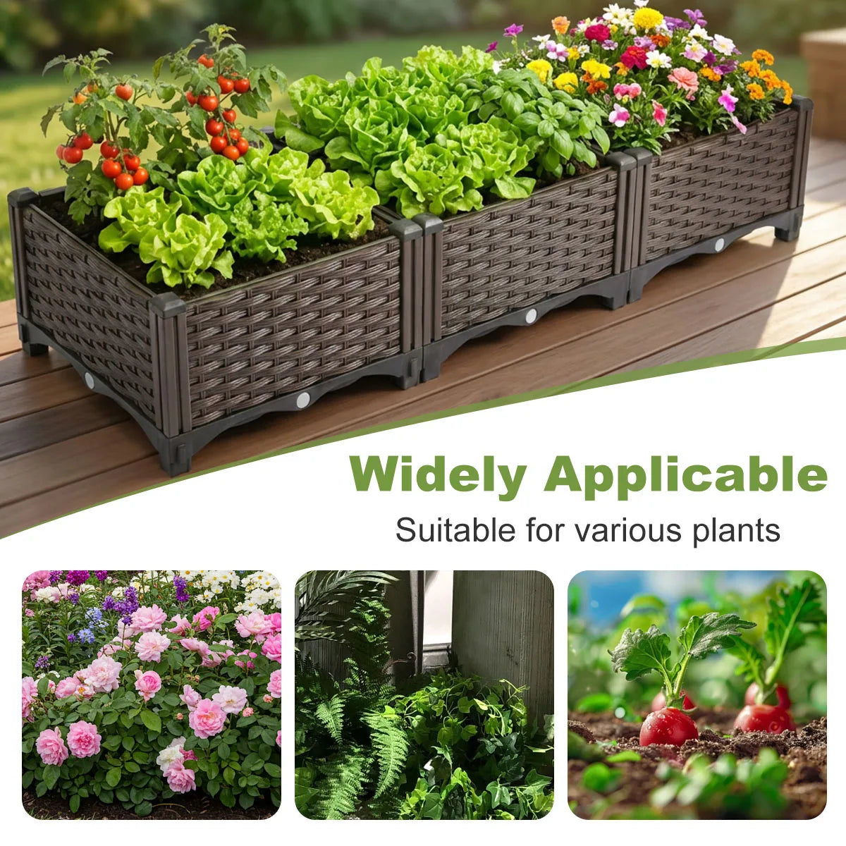 Rectangular Raised Garden Bed Kit Outdoor Plastic Planter Grow Box for Fresh Vegetables, Herbs, Flowers & Succulents,