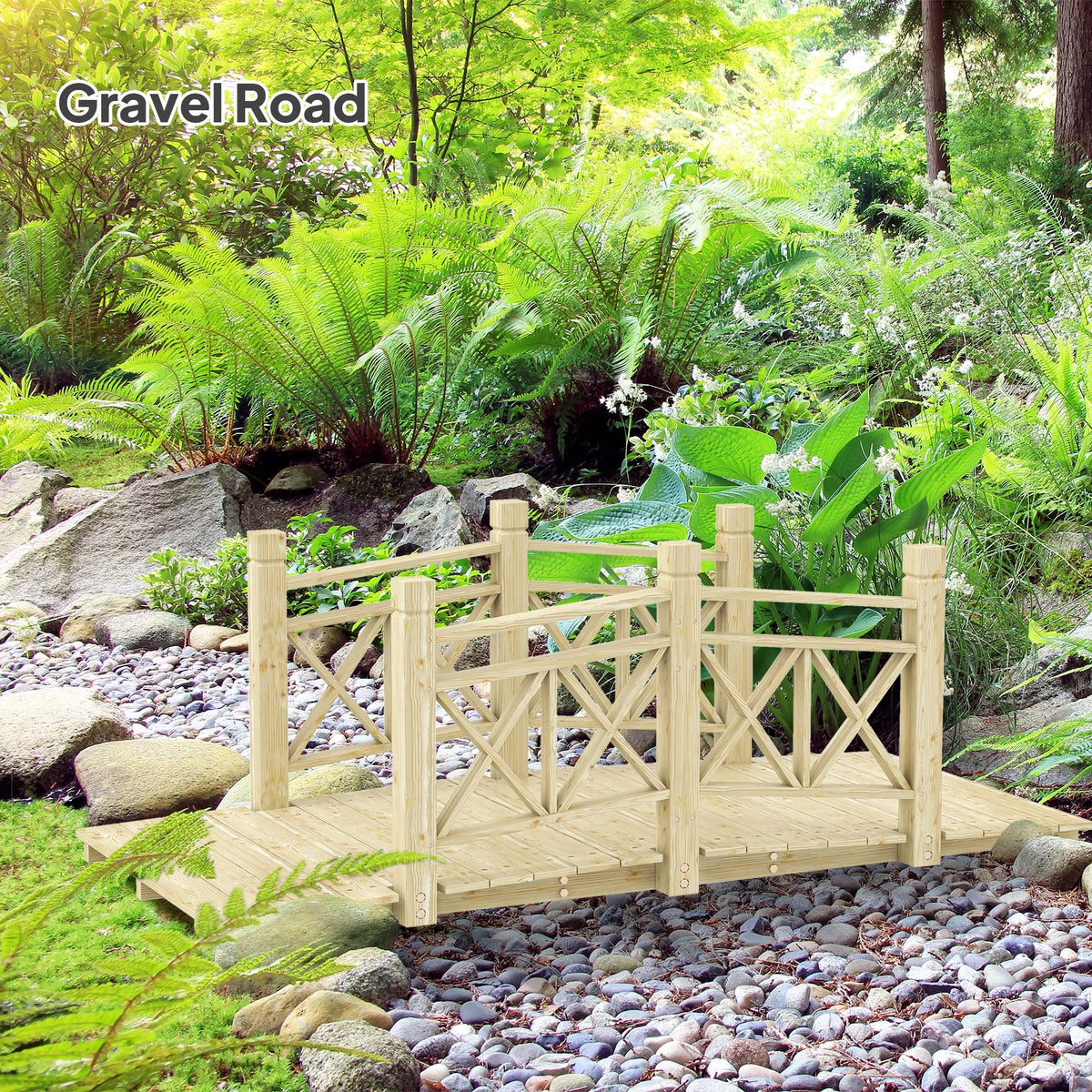5 ft. Wood Garden Bridge with Safety Handrails Backyard Bridge, Nature Wood