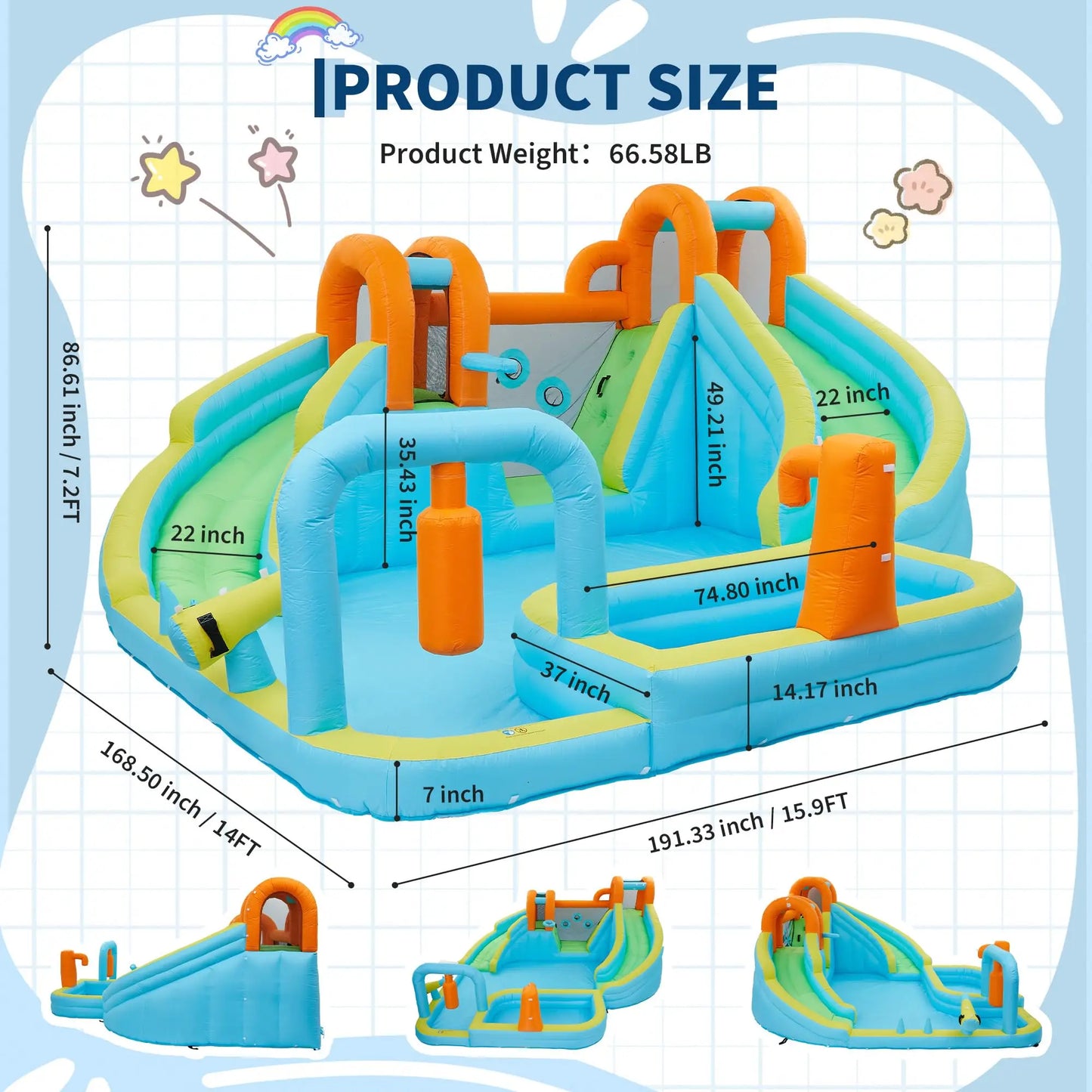 HiMISS 10 In 1 Water Bounce Castle With Slide Outdoor
