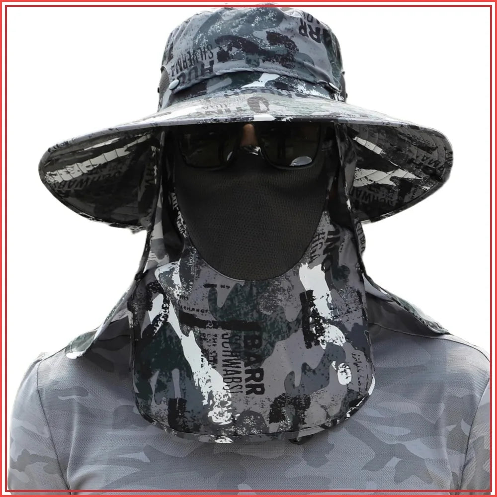 Unisex Sun Hat with Face Coverage Neck Flap for Gardening Hiking Fishing