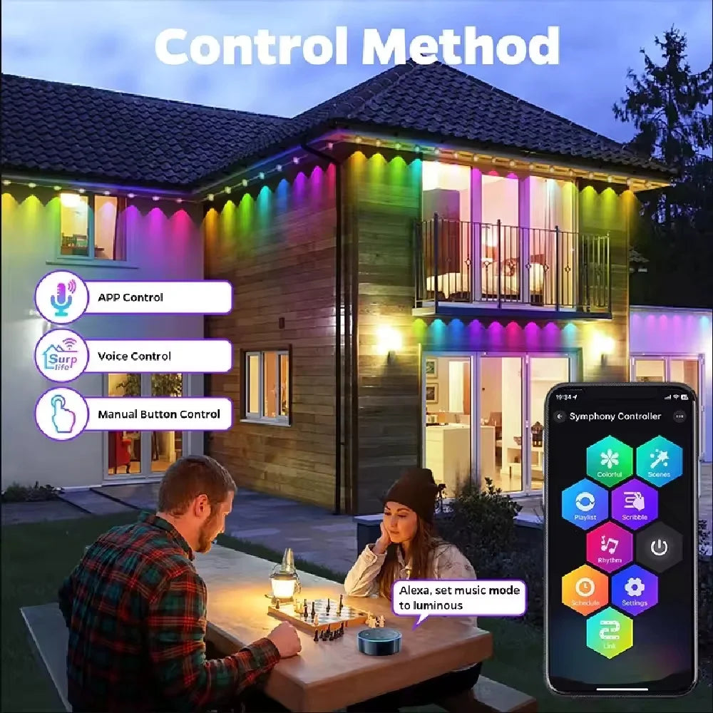 Smart Permanent Outdoor Lights Eaves Lights IP67 Waterproof Light String with App Remote Control Music Sync for House Roof Decor