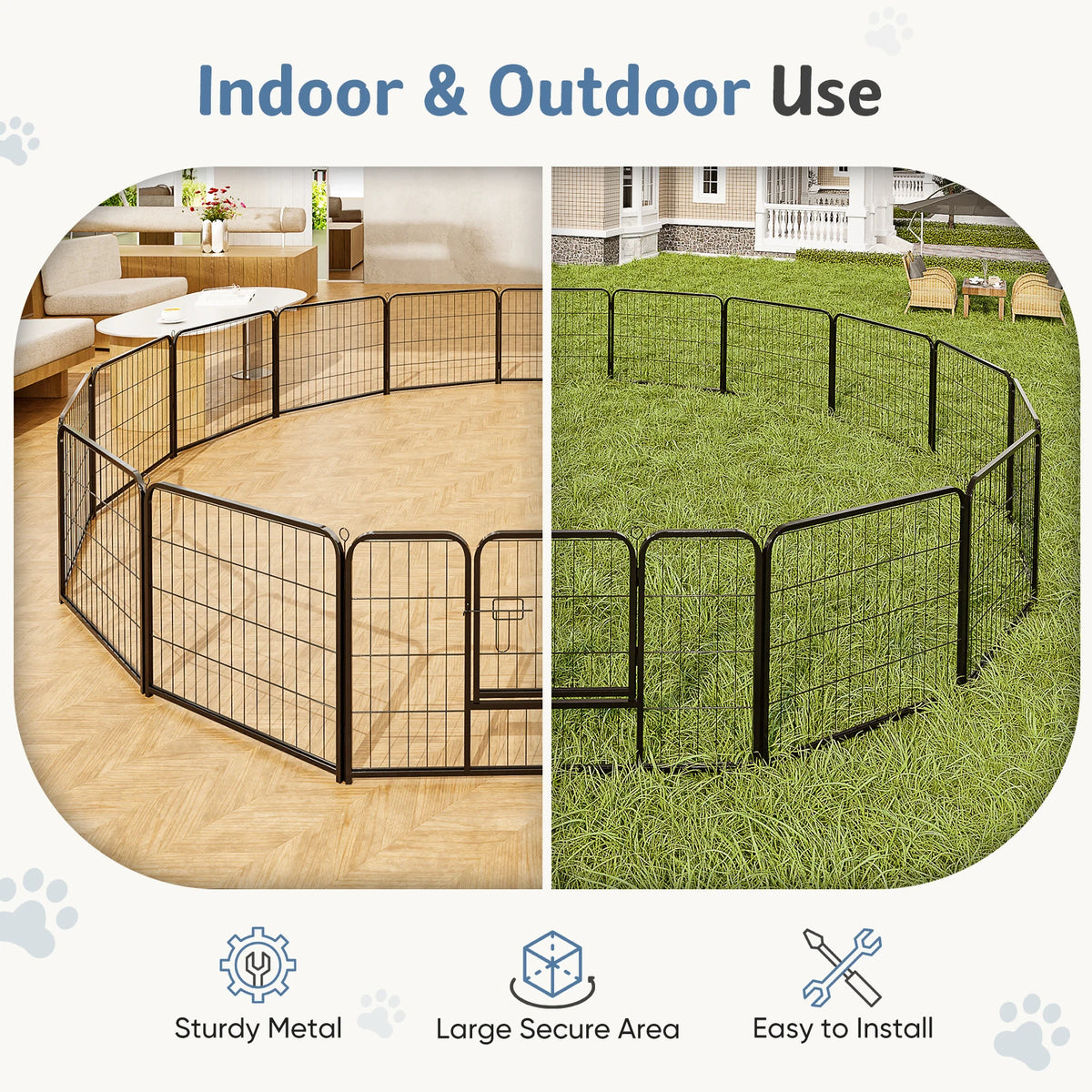 JHK Foldable Metal Dog Playpen For Indoor Outdoor Use