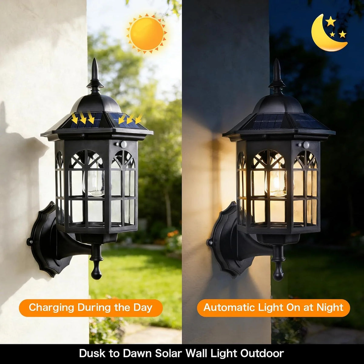 2 Pack Outdoor Solar Wall Lanterns Decorative LED Sconces Patio