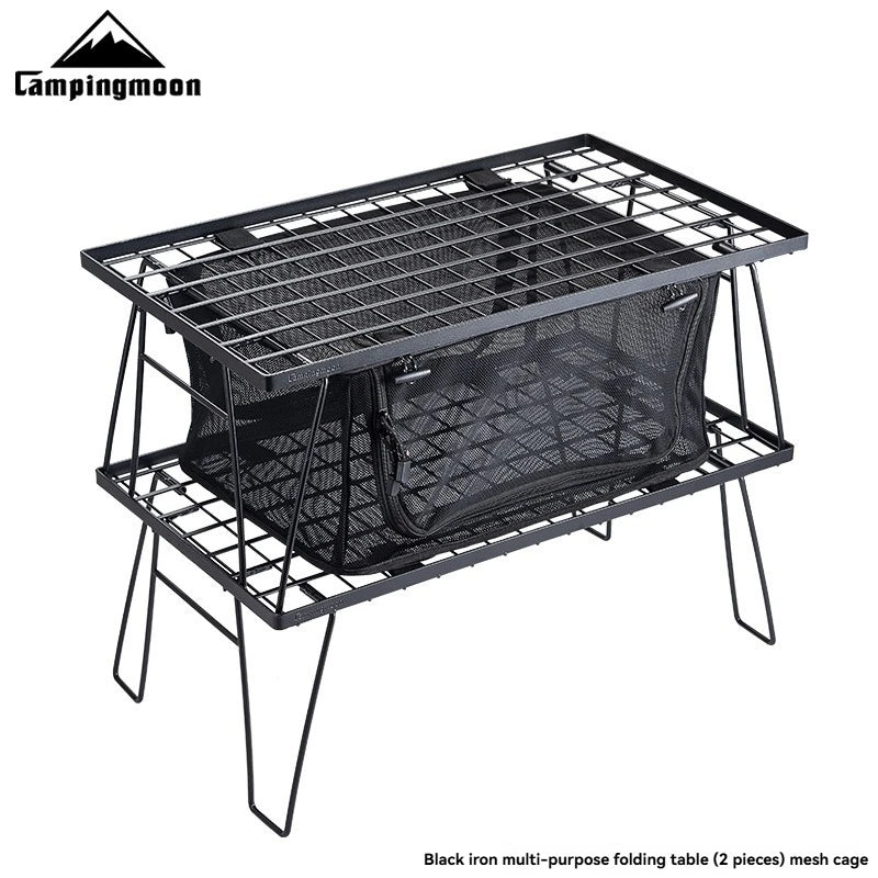 CAMPINGMOON T-230 Outdoor Simple Field Rack Folding Table Iron Multi functional Outdoor Camping Picnic Table Barbecue Table Can be Multi layer Paired