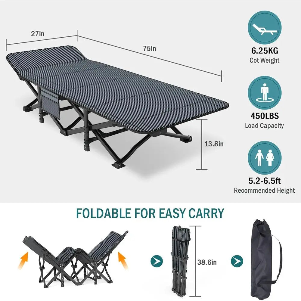 Camping Cot or Adults, olding Bed with Comortable Cushion, Tent Portable Sleng Bed with Carry Bag or Camp, Oice Use, Outdoor, Tr
